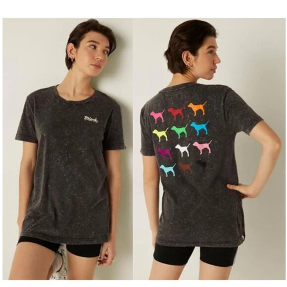Victoria's Secret PINK Dog Logo Short Sleeve Oversizef TEE T-Shirt One Size NWT - Picture 1 of 7